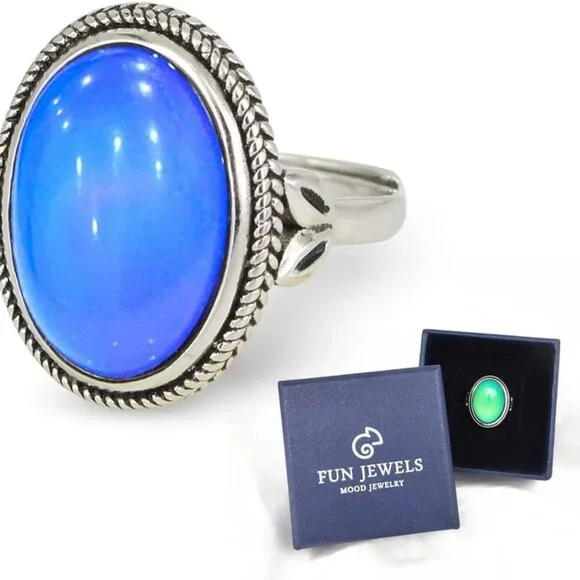 Vintage Style Antique Silver Plating Brass Oval Stone Color Change Mood Ring Siz - Picture 6 of 8